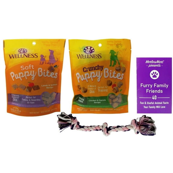 Wellness Puppy Bites Dog Training Treats 2 Flavor Variety (1) Each: Soft Lamb Salmon, Crunchy Chicken Carrots (3-6 Ounces) MerlinsMart Zine | Rope Toy