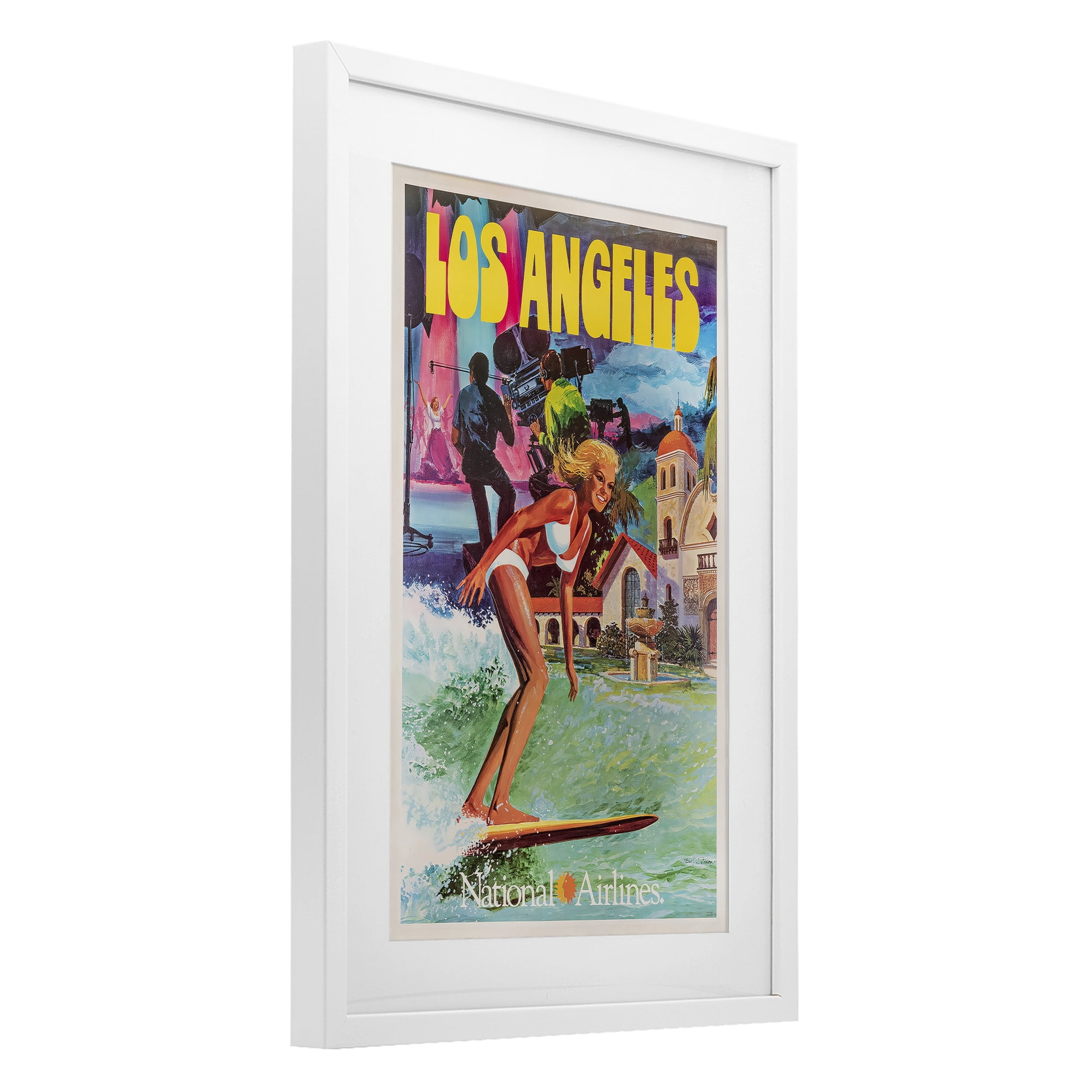 Stupell Industries Vintage Los Angeles Travel White Framed Print Under Glass, design by Vintage Posters