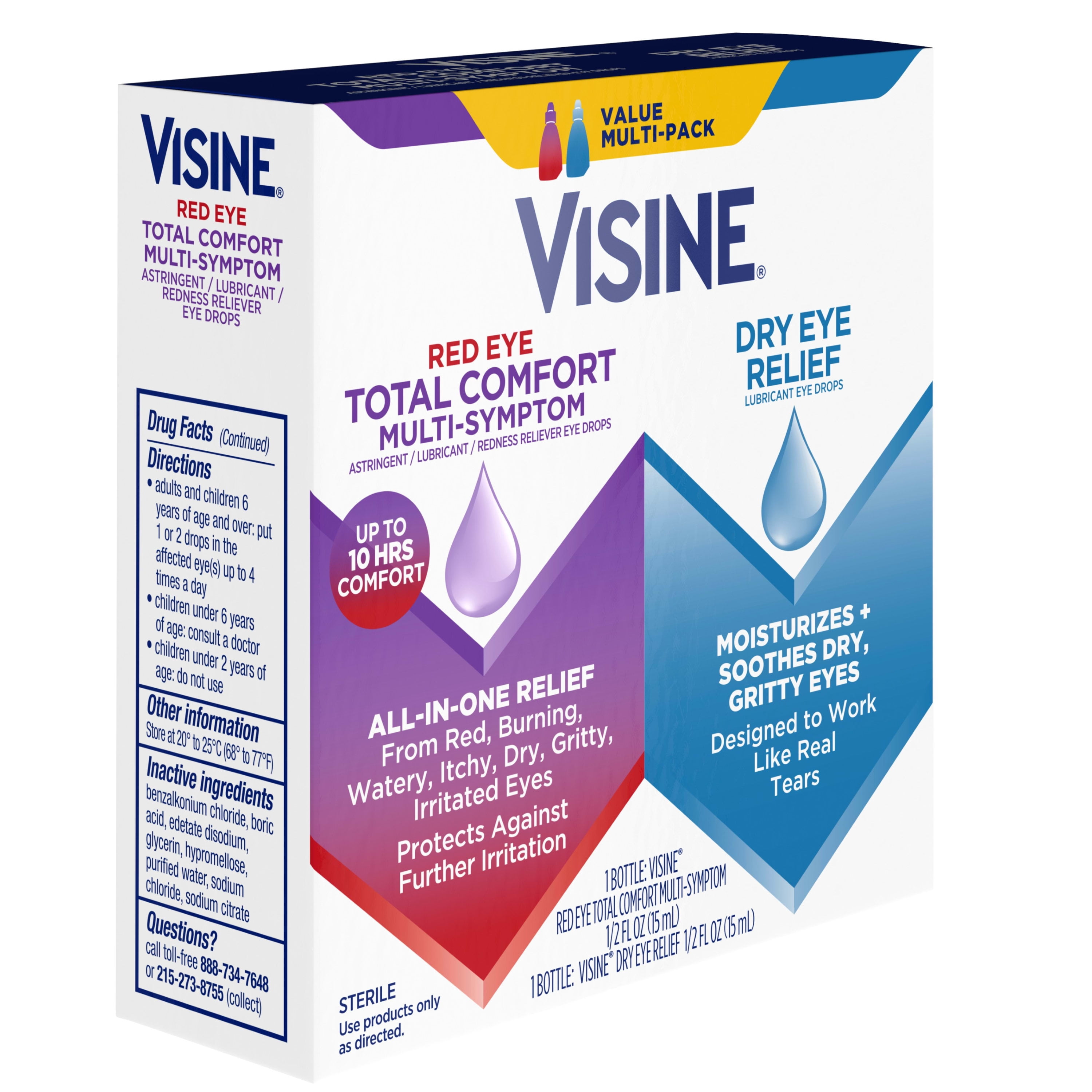 Visine Red Eye Total Comfort Multi-Symptom & Dry Eye Relief, 2 items