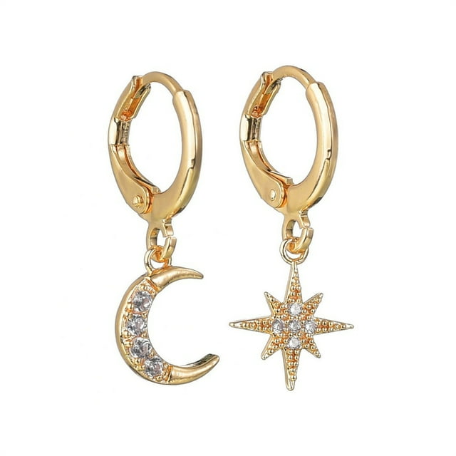 pitrice 1 Pair Moon Star Earrings Ears Pendant Exquisite Irregular Woman Jewelry Ear Dangle Fashion Accessory for Decor Gifting Using Golden 1Set