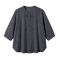 thumbnail image 4 of Rhuody Tops For Womens Embroidered Linen Shirt For Summer Boho Blouse With Three Quarter Sleeve Crewneck Tee Elegant Wear Navy M, 4 of 9