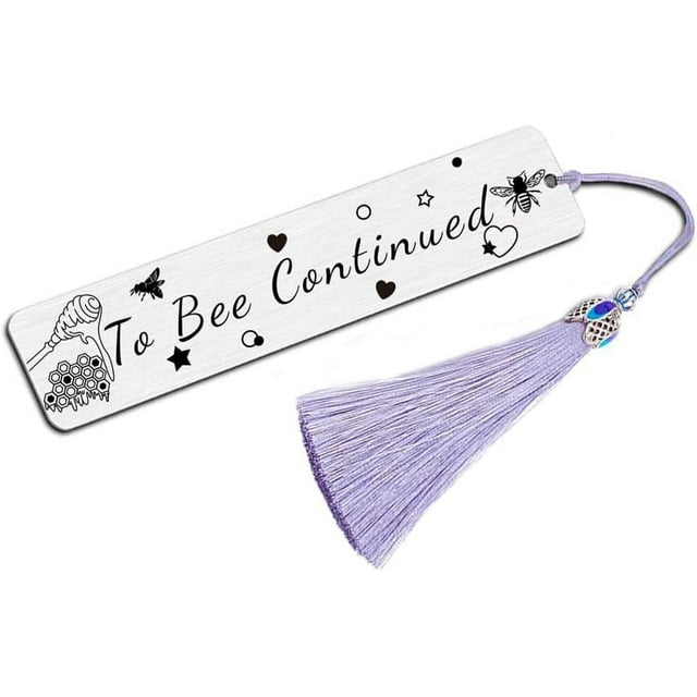 1 marcapáginas inspirador de acero inoxidable con la frase "Continuará", grabado metálico con borla, diseño de abeja.