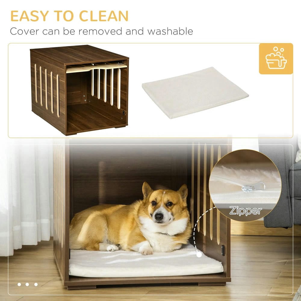 Topcobe Furniture Style Dog Crate End Table with Removable Door Panel, Dog Crate Bed with Foam Cushion, Safety Lock, Indoor Use, Outdoor Wooden Pet Shelter, Brown