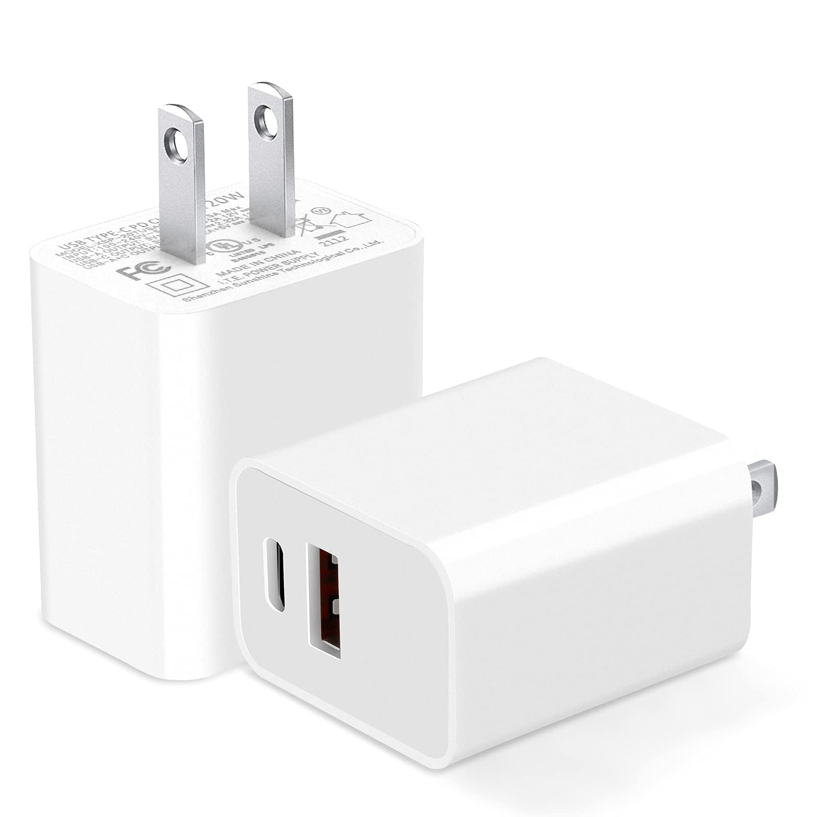 2 Pack Upgraded 20W Dual Port USB-C Wall Charger Cube Compatible with iPhone 16/15 Pro, iPhone 14/13 Pro Max/XR/SE, Apple Watch Series 8/7, iPad and AirPods