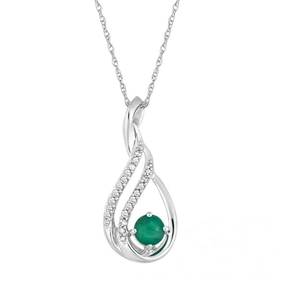 10k White Gold Emerald & Diamond Accent Teardrop Pendant Necklace