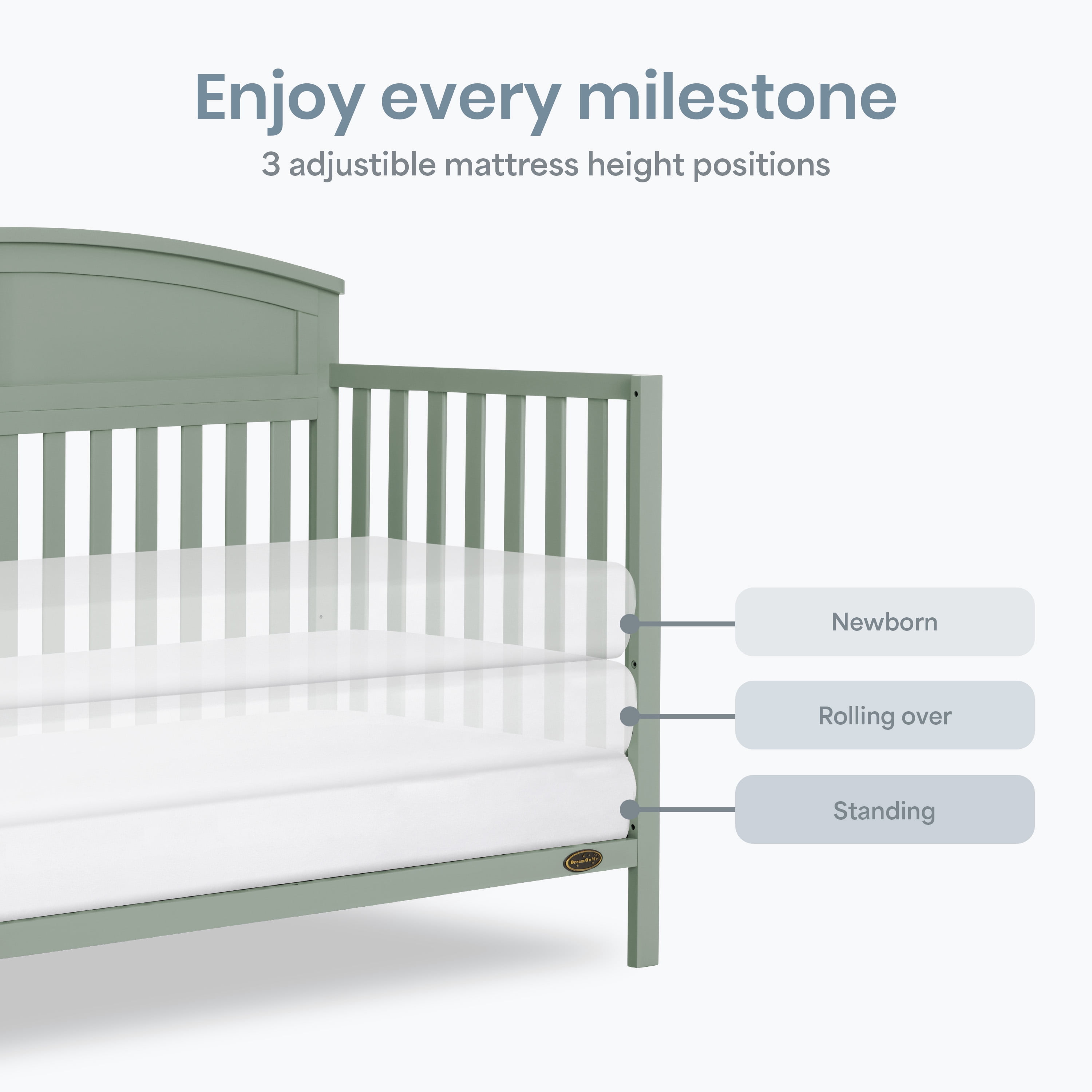 Dream On Me Storybrooke 5 in 1 Convertible Crib, Meadow Green