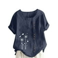 thumbnail image 3 of DDAPJ pyju Linen Tops for Women Short Sleeve Floral Print Tshirts Loose Fit Round Neck Casual Dressy Blouse on Sale Navy XL, 3 of 5