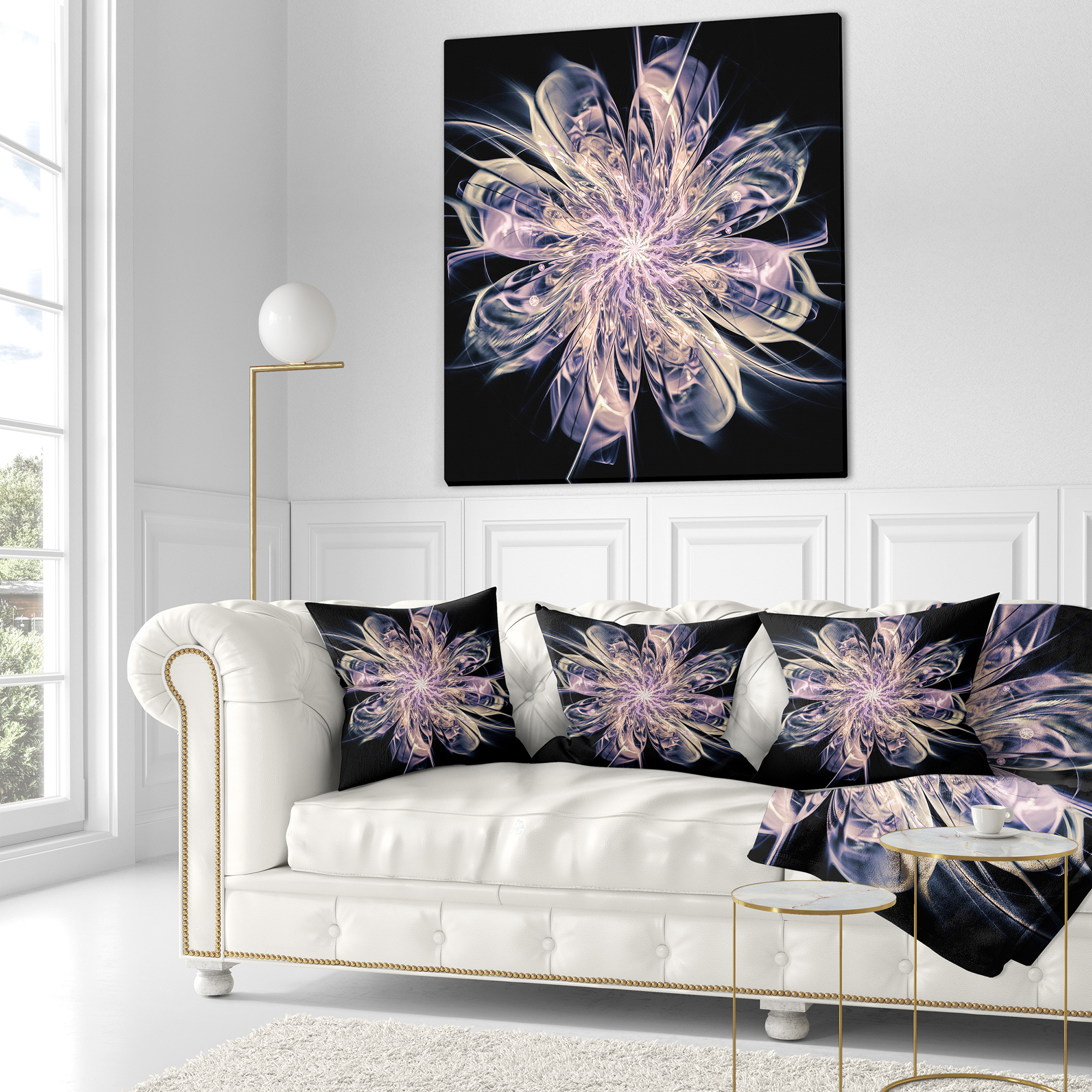 Designart Blue Fractal Flower Petals - Floral Throw Pillow - 18x18