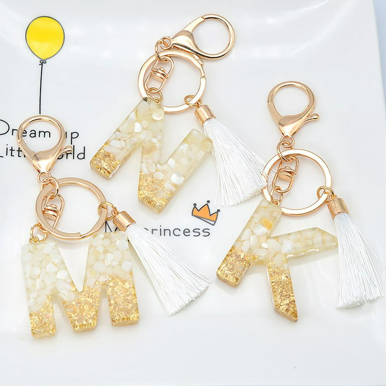 New 2024 Popular Acrylic Letter Keychain with Tassel Women Bag Pendant Gold  Foil Initial Alphabet Keyring Girlfriend Wallet Charm Gifts Fashion