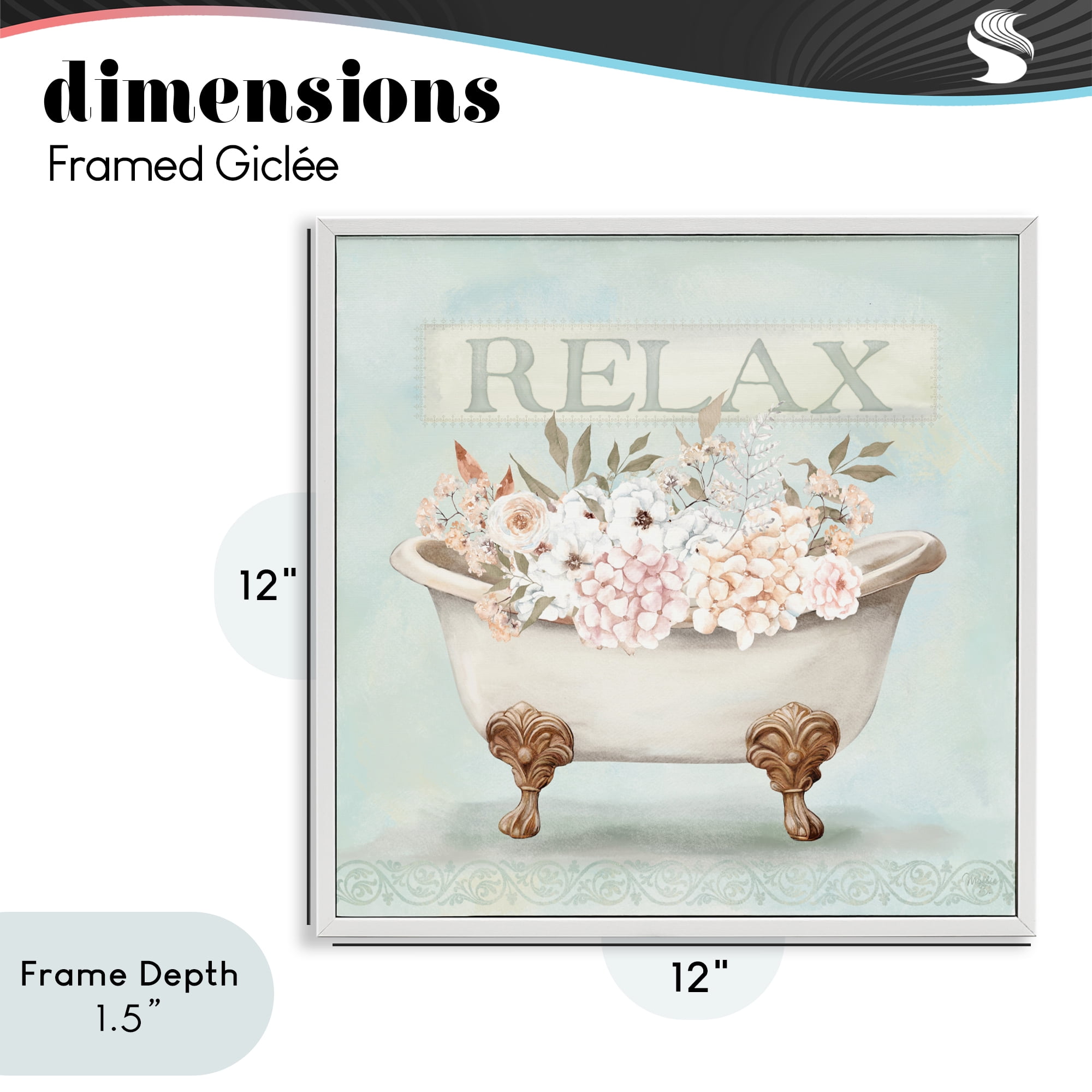 Stupell Industries Relax Floral Tub White Framed Giclee Art, design by Mollie B.