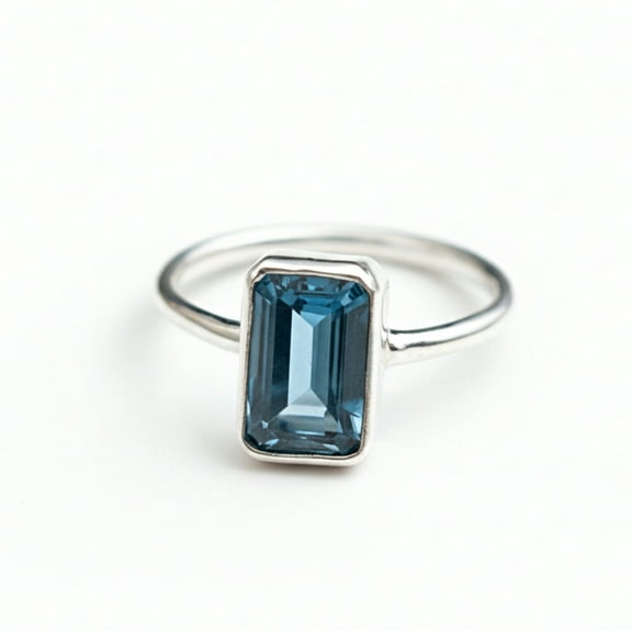 Blue Aquamarine Statement Ring, 925 Sterling Silver, Emerald Cut Gemstone Ring, Boho Minimalist Jewelry