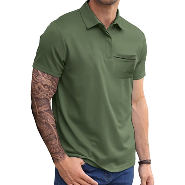 Camisa de manga corta transpirable de color liso para hombre, ideal para el verano - Poliéster - Solapa con bolsillo - Para el día a día/vacaciones - Tallas M-XXXL