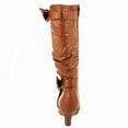 thumbnail image 4 of Top Moda Auto-2 Women's Mid Calf Buckle Strap PU Leather Kitten Heel Boots TAN 5, 4 of 5