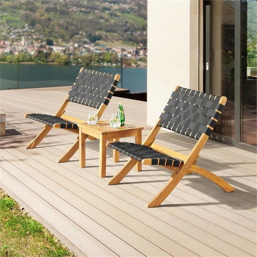 Alaterre Furniture 3-Piece Acacia Wood Bistro Set – 2 Foldable Chairs & Table with Woven Seats for Patio/Deck