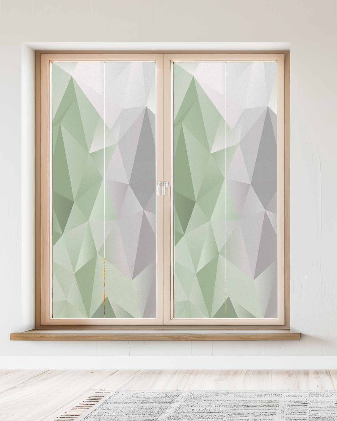 Window Privacy Film, Sage Green Grey Ombre UV Sun Blocking Window Tint Film Heat Control One Way Blackout Window Film, Geometric Gradient Marble Color Block Non Adhesive Static Cling 23.6x59 In
