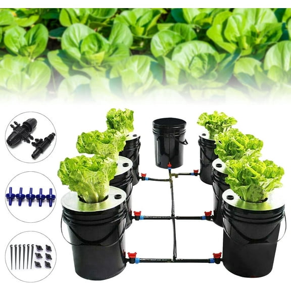 Hydroponics Grow System, 5-Gallon 7-Bucket DWC System Recirculating Deep Water Culture, Hydroponics Growing System Recirculating Growing Kit with Air Pump Submersible Pump Motor -7-Bucket