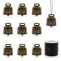 10 Pcs Vintage Ornament Bells with 66 Yards Elastic String, Small Brass Bells, Loud Cow Horse Sheep Grazing Copper Bells, Bronze Bells Metal Bells