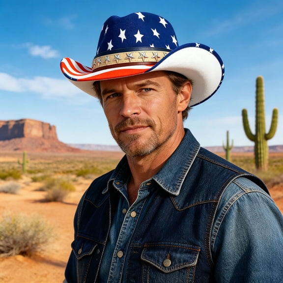 LILIYA American Flag Cowboy Hat Patriotic USA Western Hat 4th of July Party Unisex Cowboy Cowgirl Hats Classic Summer Sun Protection Sunhat