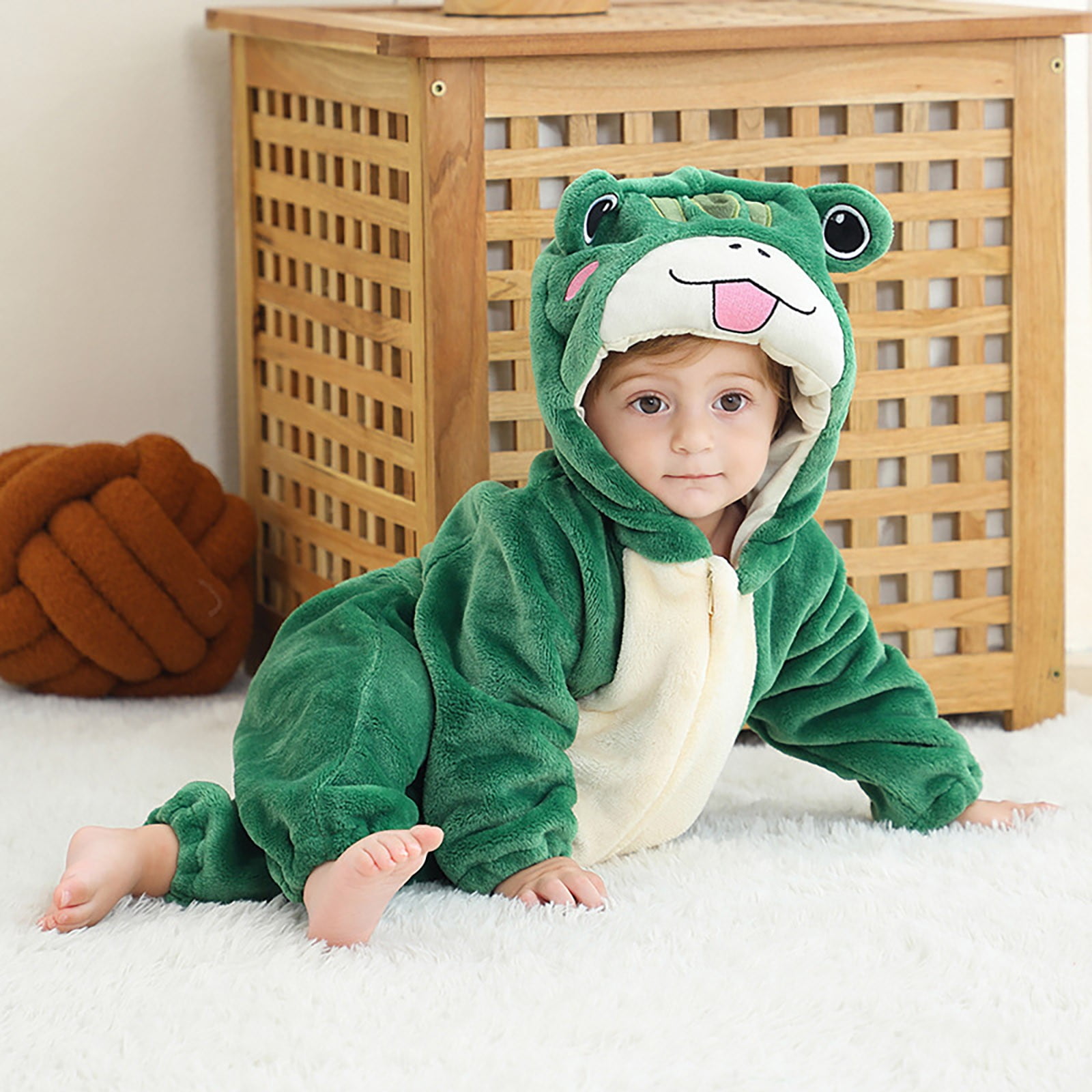 Ruyang Baby Girls Boys Halloween Animal Outfit Zip Up Flannel Onesie Long Sleeve Hooded Bodysuit Thick Warm Cute Jumpsuit