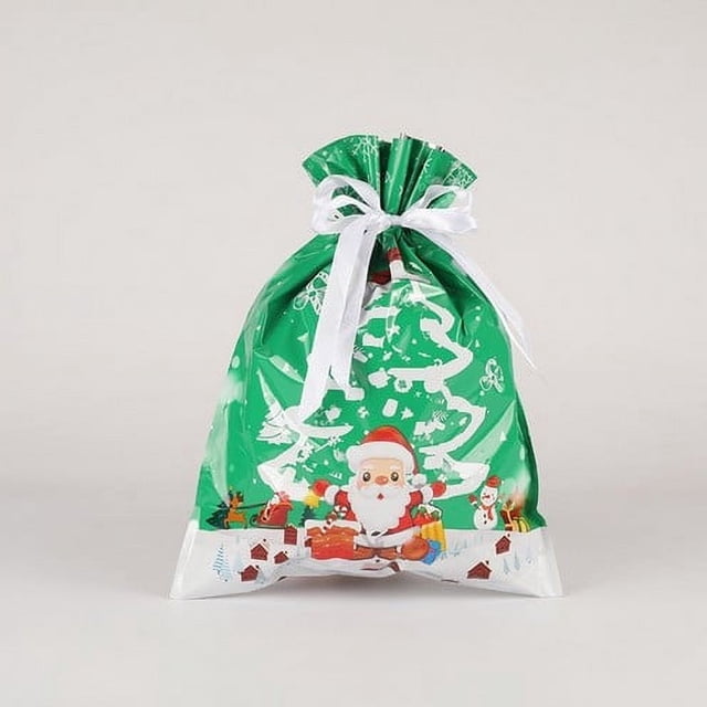 Bolsas de dulces navideñas con cordón - 32 x 24 cm, reutilizables, de tela no tejida, de gran capacidad, para dulces, recuerdos y pequeños obsequios | Diseños de Papá Noel y Muñeco de Nieve
