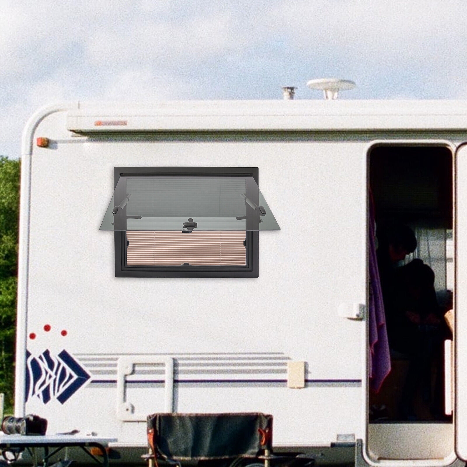 TFCFL RV Caravan Camper Van Push Out Window with Screen Trailers Venting Window Rectangular 65° Opening 60*45cm