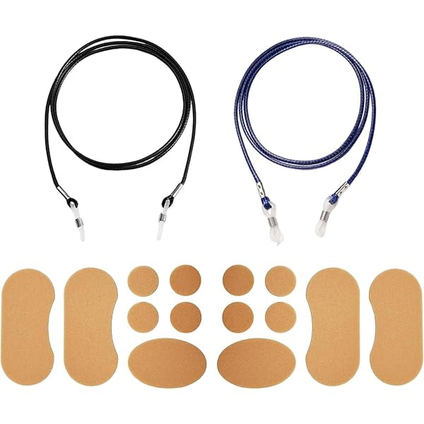 wonima11 14-Pack Nose & Body Sun Protection Patches + 2 Eyeglasses Strap Holder Chains, Multi-Shape UV Strips, Peel & Stick (02 Black+Blue)