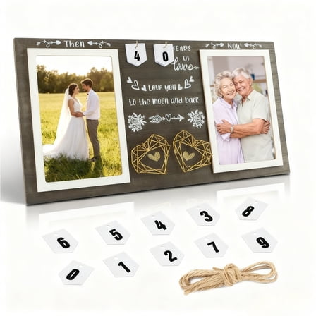 NIUBIER Then & Now Anniversary Picture Frame, 1-99 Years Wedding Gift ,Wedding Anniversary Gifts for Couple,4x6 Inches Photos