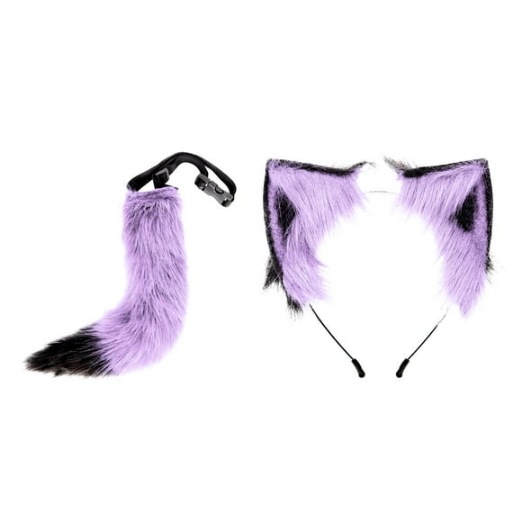 Esquirla Ears and Tail Headdress, Cat Ear Headband Headwear Lolita, Hair Hoop, Plush Ears Black