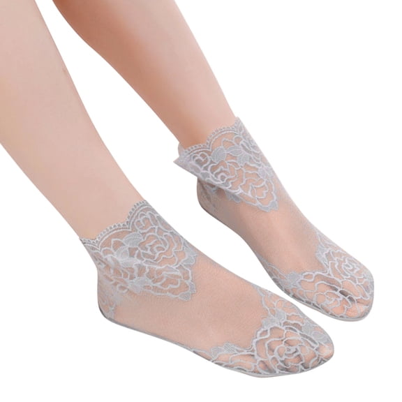 Women Rose Pattern Lace Mesh Socks Hollow Ruffle Non-Slip Comfort Dress Socks