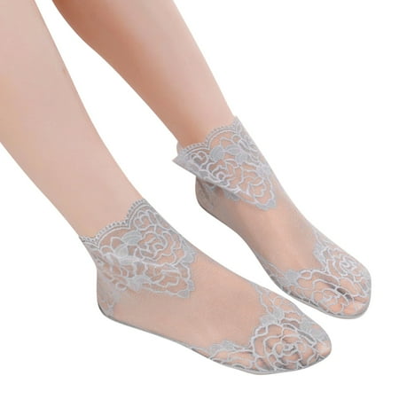 

Women Socks Solid Rose Pattern Lace Mesh Hollow Ruffle Non Slip Toe Socks for Women