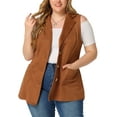 thumbnail image 1 of Agnes Orinda Veste Sans Manches pour Femme Grande Taille, Revers Cranté, Utilitaire Décontractée, Veste en Faux Suède 1X Brun Foncé, 1 of 6