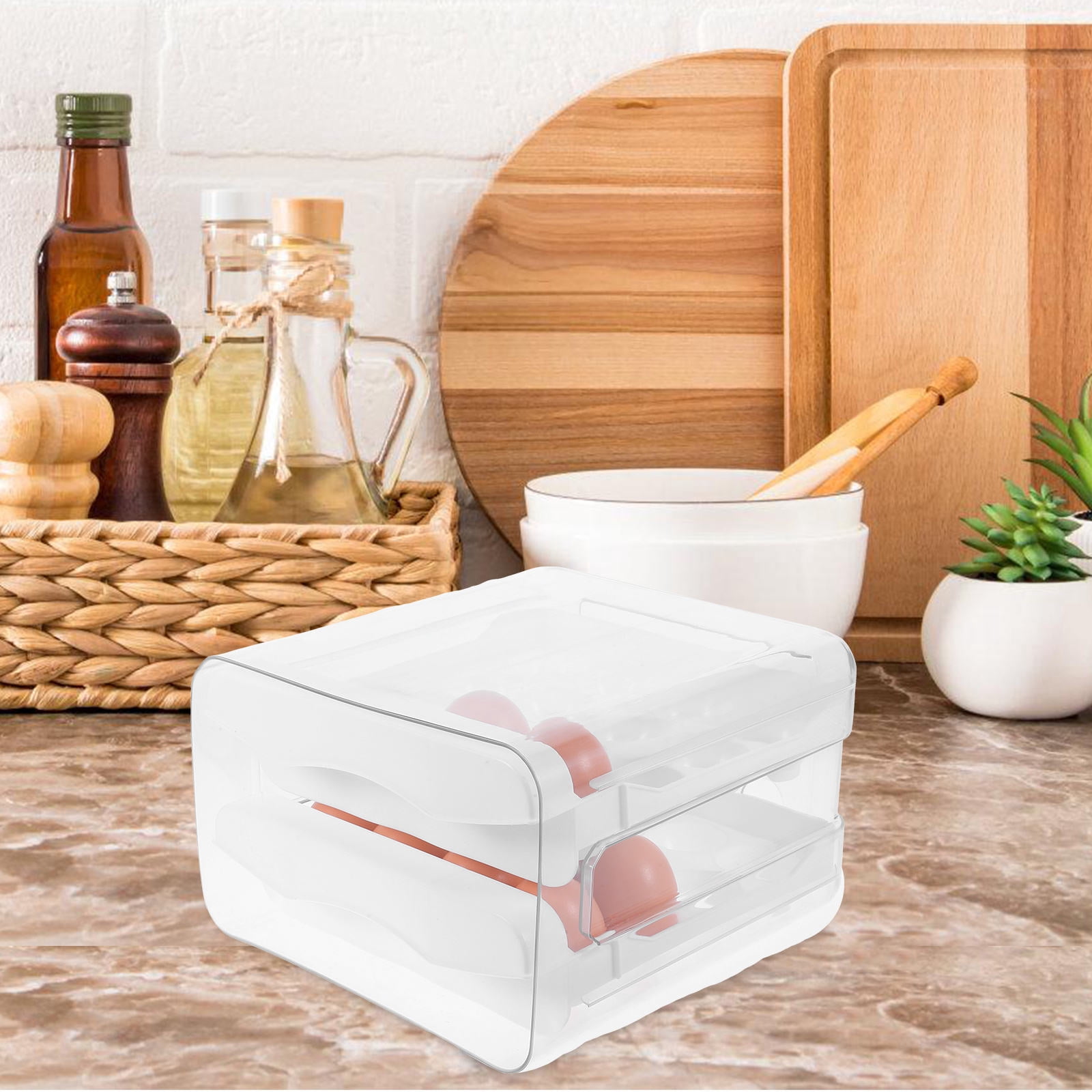 Homoyoyo Refrigerator Egg Storage Double Layer Egg Tray White 1Set