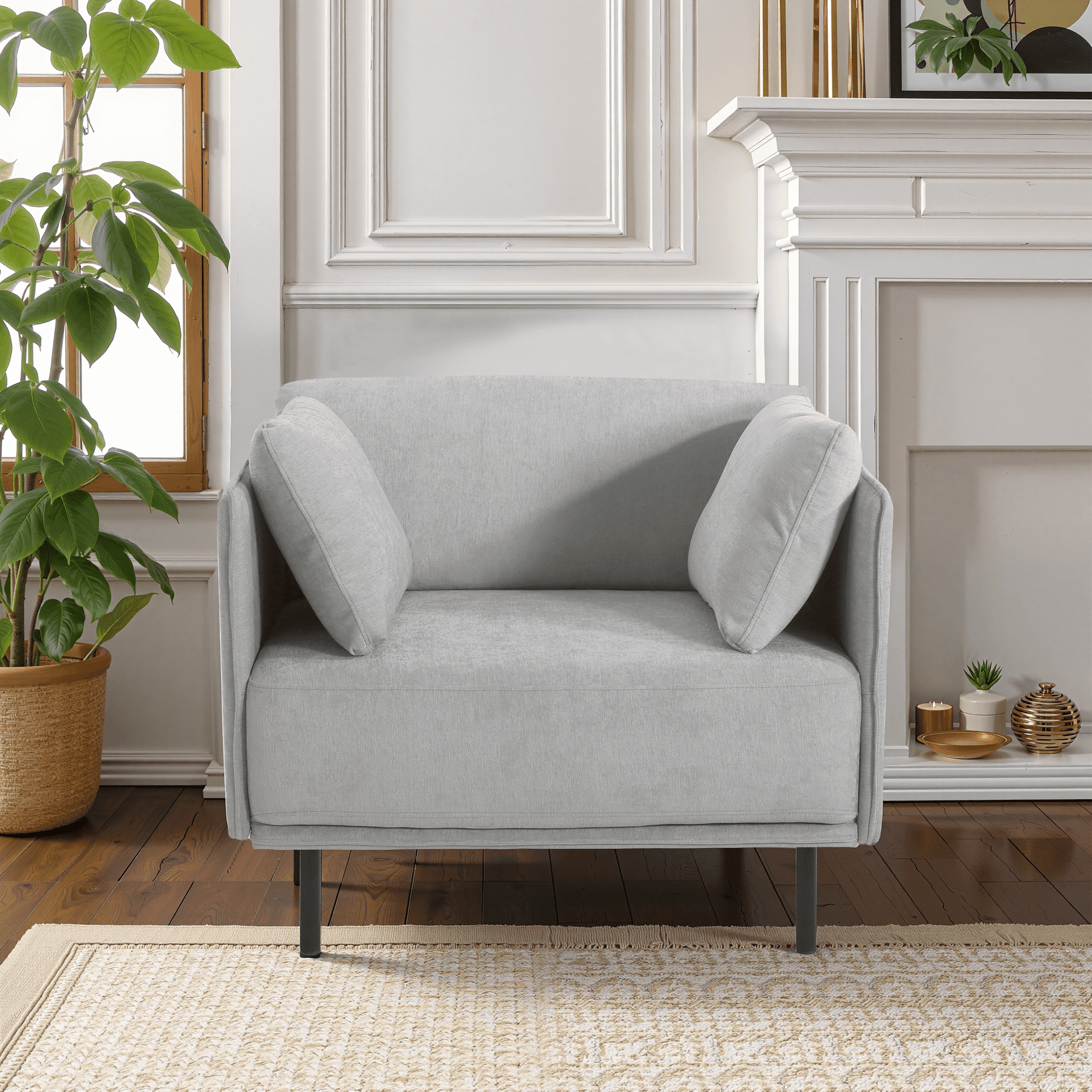 MAYEERTY 39" Vintage Gray Polyester Lounge Chair - Solid Wood Frame, Steel Legs & Accent Seating