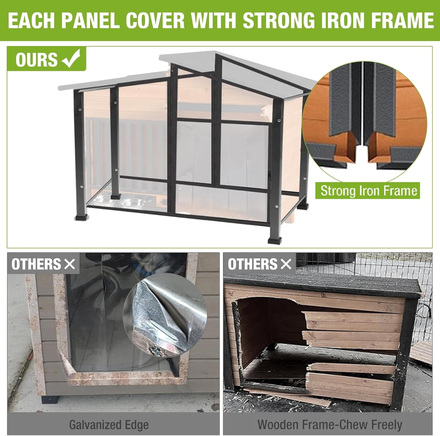 Aivituvin Heated Dog House Outdoor Large Dog Kennel with Iron Frame, Weatherproof Dog Cage with Insulated Liner for Small & Medium & Large Dogs