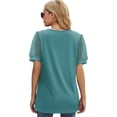 thumbnail image 4 of Babyfond Womens Summer Tops V Neck T Shirts Swiss Dot Puff Sleeve Tops Loose Casual Tshirts,Teal, 4 of 6