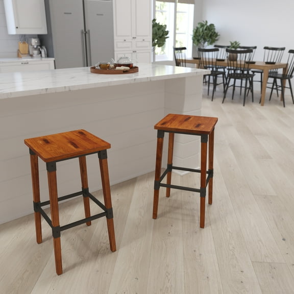 Merrick Lane Backless Bar Stools, Walnut Brown (Set of 2)