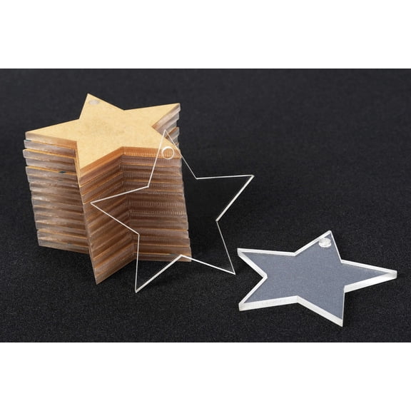 Traceease 2" inches Star Shape With Hole Clear Acrylic Ornament Blank Transparent Keychain Pendantsfor DIY Crafts Projects - Pack of 25, 3mm Thickness - FG