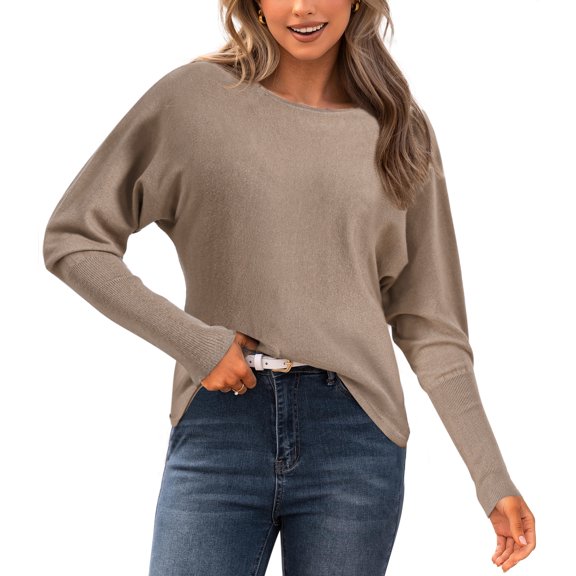 DARING DIVA Women's Batwing Sleeve Oversized Knit Sweater Pullover Tops S Brown