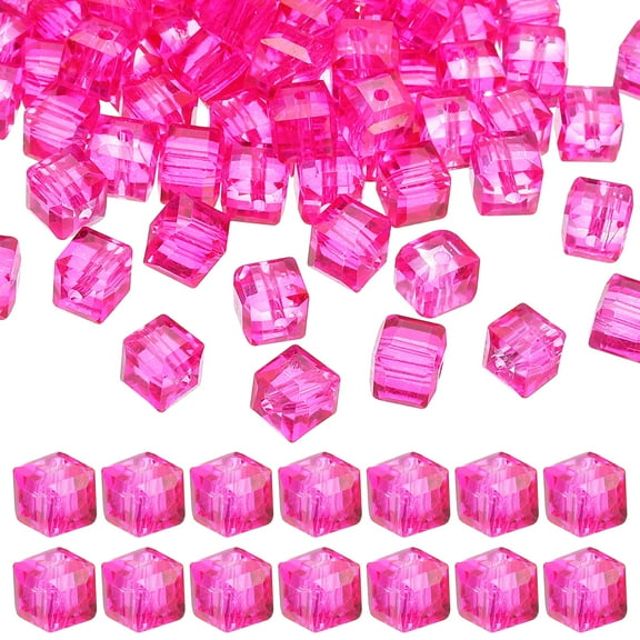 Uxcell 6mm Crystal Cube Beads, 100 Pcs Square Glass Beads Loose Spacer Beads, Red