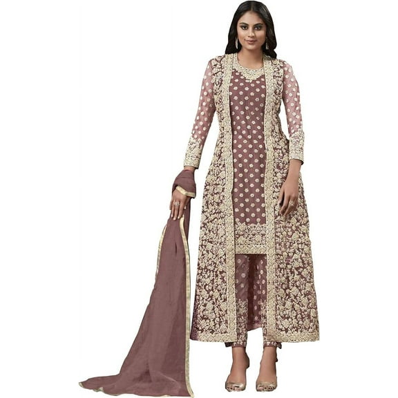 Designer Reception Wear Indian Pakistani Shalwar Kameez Shrug Pant Suits ( Lavender, 3XL - 48 )