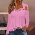 thumbnail image 2 of HAPIMO Women's Solid Color Tops Cold Shoulder Tees Outfits Loose Shirts Vacation Workout Fashion Keyhole Neck Pullovers Casual Elegant Pink L, 2 of 5