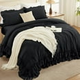 thumbnail image 2 of Black King Comforter Set(104x90Inch), 3 Pieces Ruffle Comforter Set with 2 Pillowcases, Farmhouse Shabby Chic Lightweight Fluffy Soft Microfiber All Season Bed Set, 2 of 8