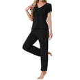 thumbnail image 4 of INSPIRE CHIC Womens Pajamas V Neck Short Sleeve Top with Drawstring Pants Sleepwear Printed Lounge Sets with Pockets L Black, 4 of 6