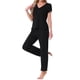 thumbnail image 4 of Pijamas para mujeres INSPIRE CHIC, camiseta de cuello en V de manga corta con pantalones de tiro ajustable, conjuntos de lounge impresos con bolsillos M negro, 4 of 6