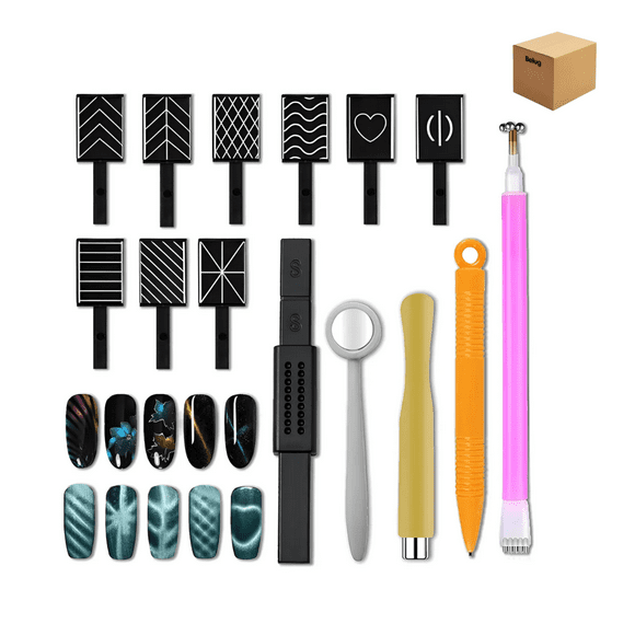 14 Pzs Kit De Pinceles Para Uñas Imán 3d Acrilico Manicura Belug, Multicolor