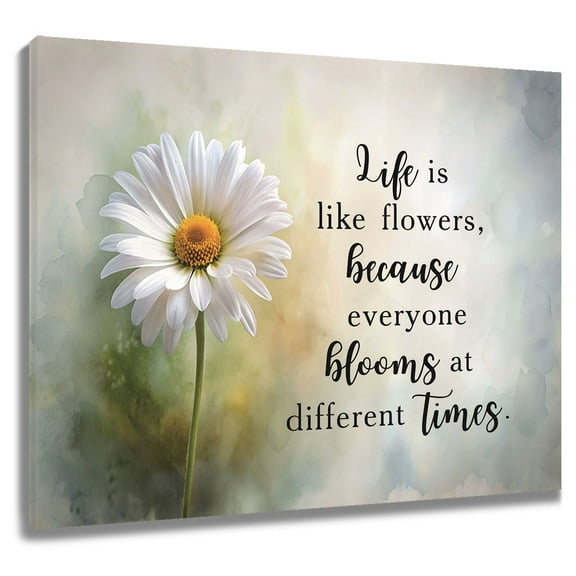 Daisy Canvas Wall Art White Flower Inspirational Quotes Prints Posters Living Room Decor Modern Rustic Painting Home Art Bedroom Bathroom Office Wall Decor,10x8 Inches