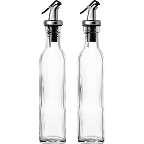 Juvale Olive Oil Dispenser – 2 Pack 250ml 8.5oz Glass Oil Bottle, Oil and Vinegar Cruet with Dispenser - Clear