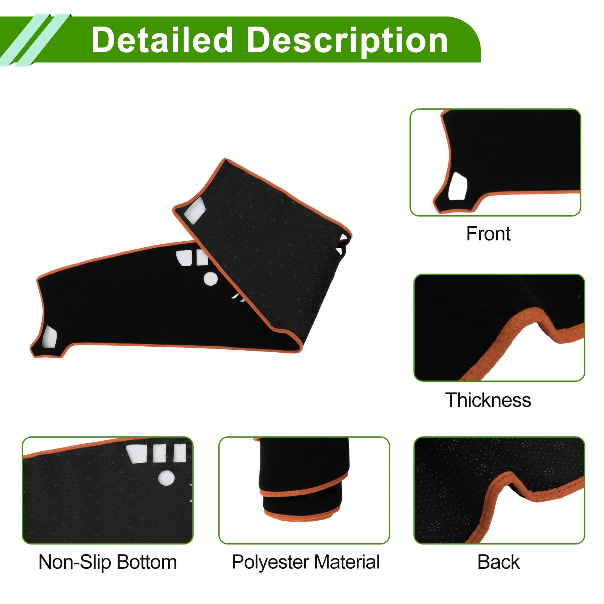 Unique Bargains Dashboard Cover for Kia Seltos 2024-2025 without Hud Dash Cover Mat Carpet Center Console Dash Cover Mat Polyester Black Orange 1 Pcs