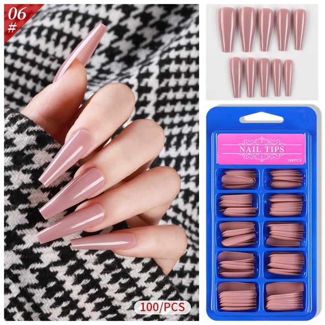 Teissuly 100Pcs Long Fake Nails Full Cover False Nail Coffin Tips Ballerina Art Manicure Teissuly WER202401225368
