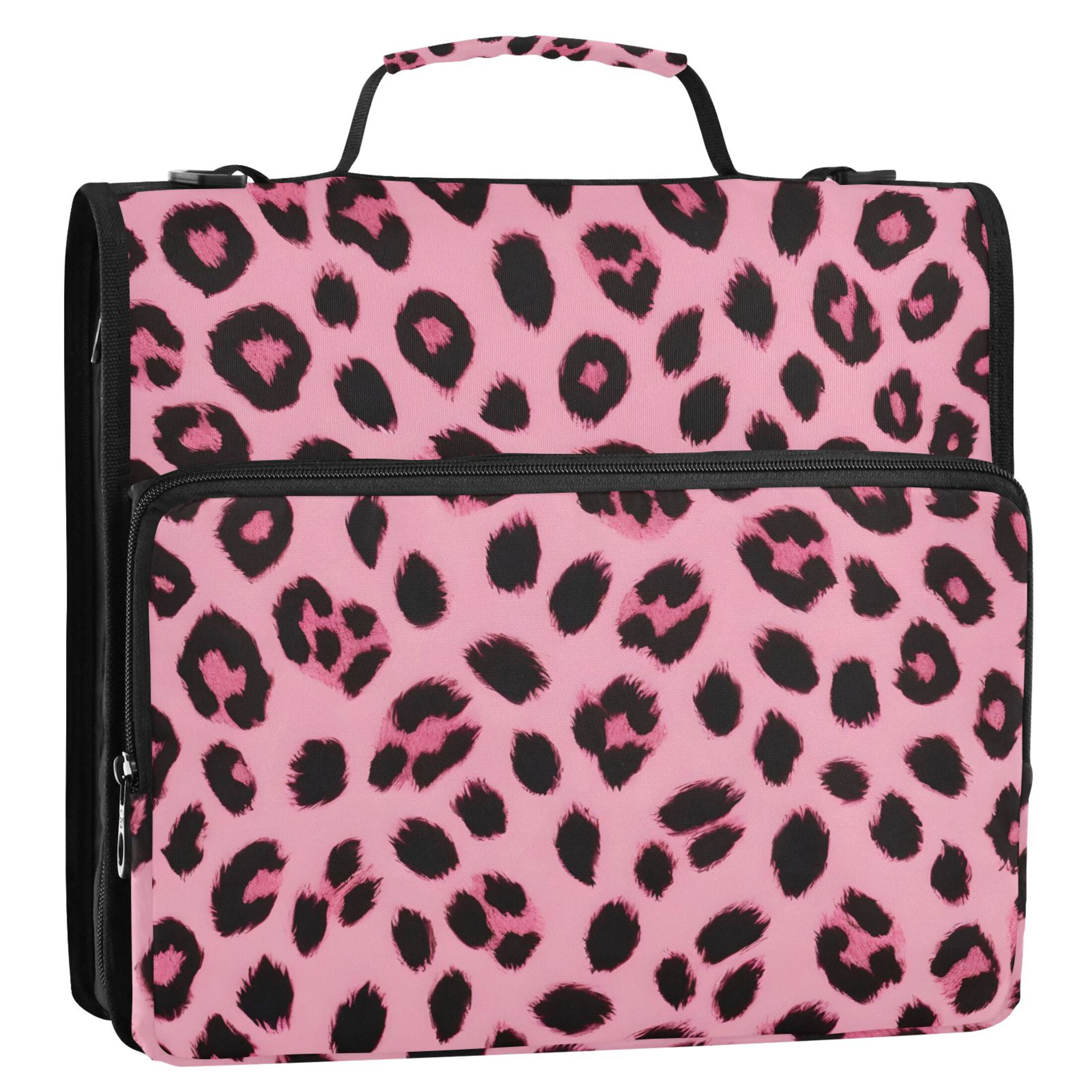 ALAZA Zipper Binder Pink Leopard 3 Ring Trapper Keeper File Folder Organizer Bag